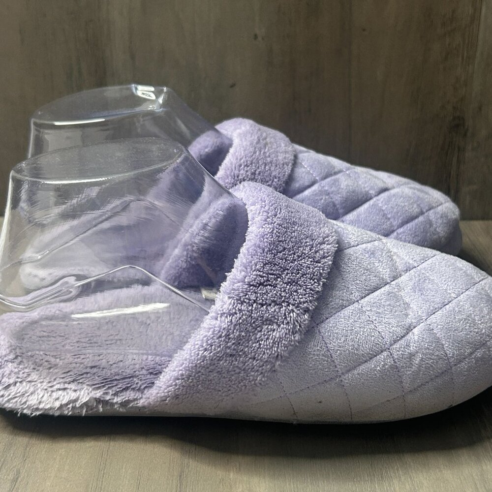Soft Plush Purple Quilted Slip-On Slippers Women Size 7.5 Cozy Indoor Footwear - Picture 4 of 7